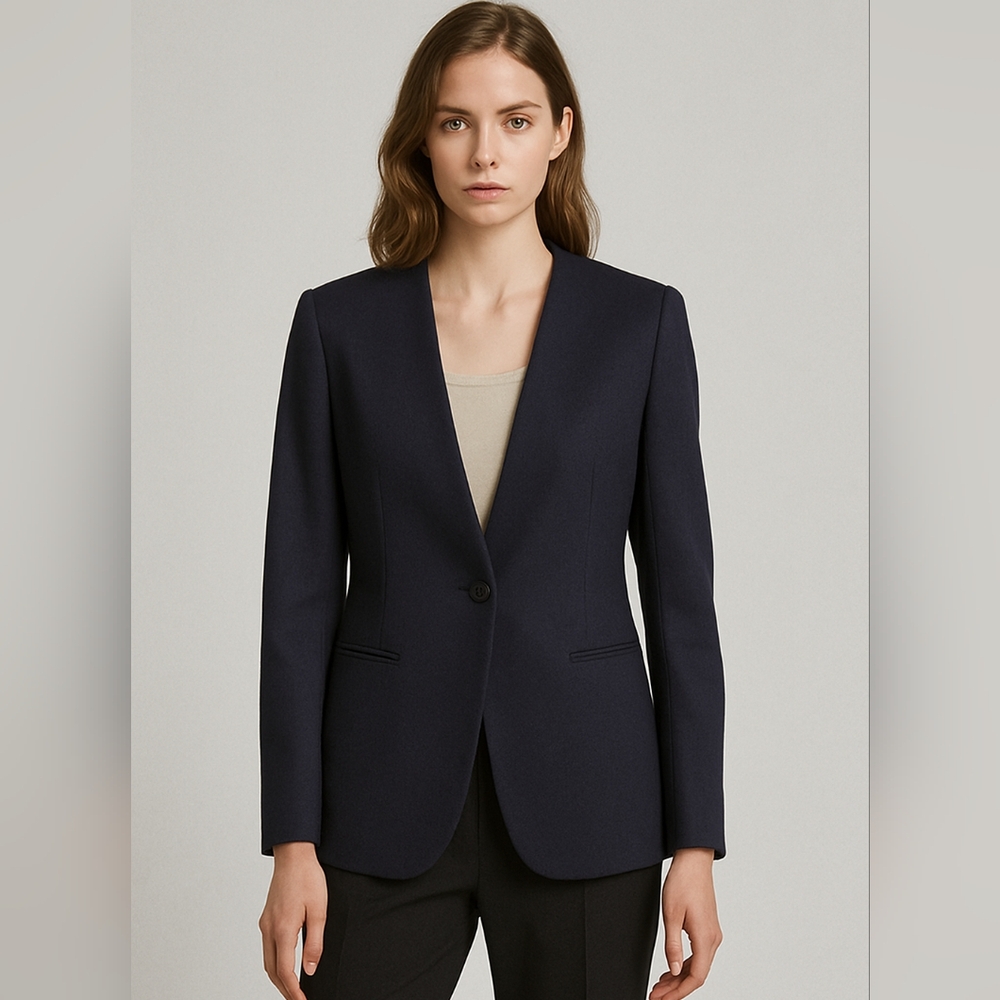 Vintage Size 14 Navy Wool Blazer No Lapels